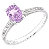 0.82ct Round Amethyst and Diamond Ring with sidestones in UK Hallmarked 9ct White Gold